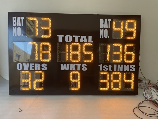 Dell'interno all'aperto principale giallo standard del tabellone segnapunti del cricket della Gran-Bretagna