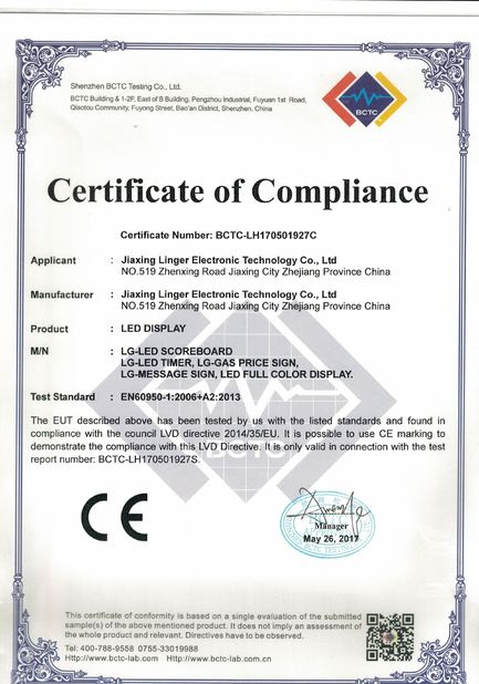 Porcellana Jiaxing Linger Electronic Technology Co., Ltd. Certificazioni